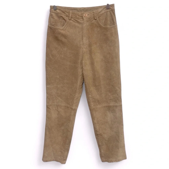 Vintage Y2K Brandon Thomas tan/cream Leather Suede Pants size 2 petite - Picture 1 of 10